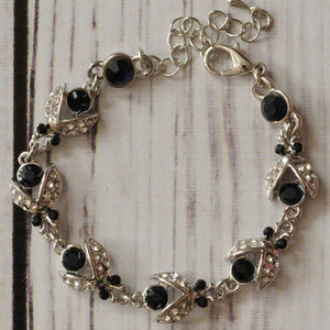 silver black rhinestone bug insect beetle bracelet